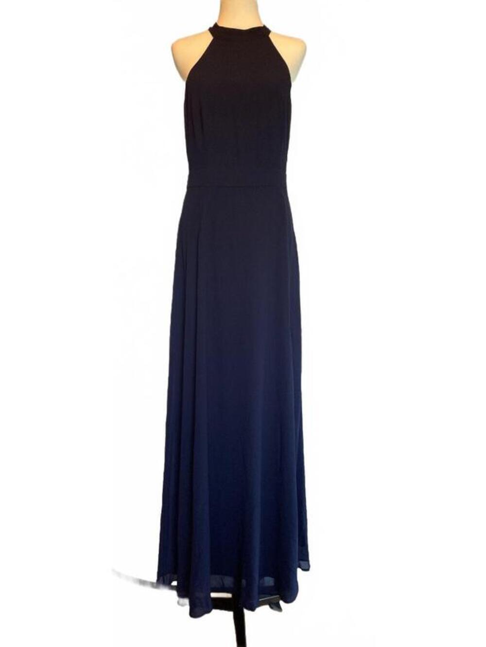 Lulus Navy Blue Backless Halter Maxi Dress L Formal Wedding Guest Homecoming NWT